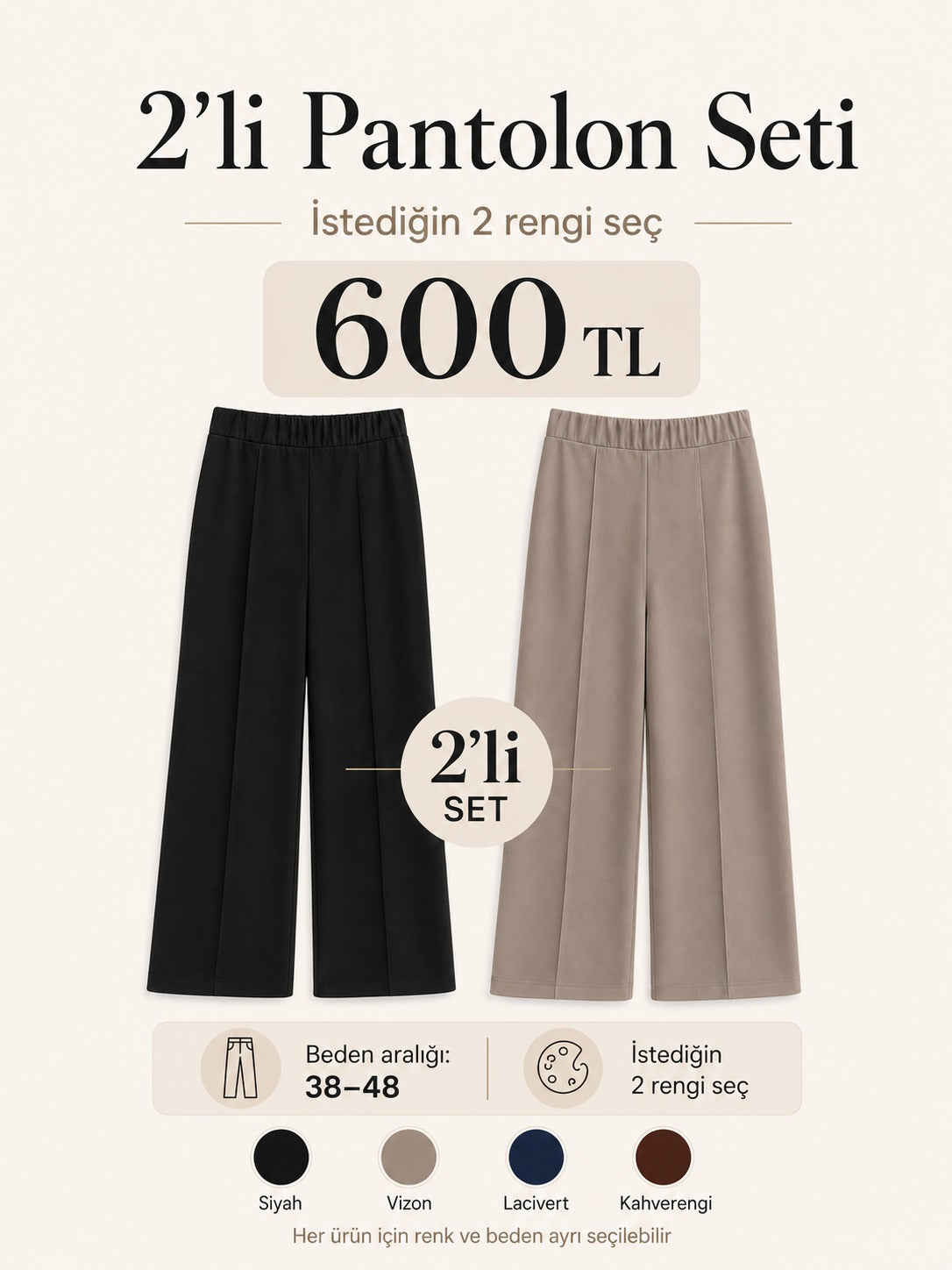 Lastikli Bel Bol Paça Kumaş Pantolon