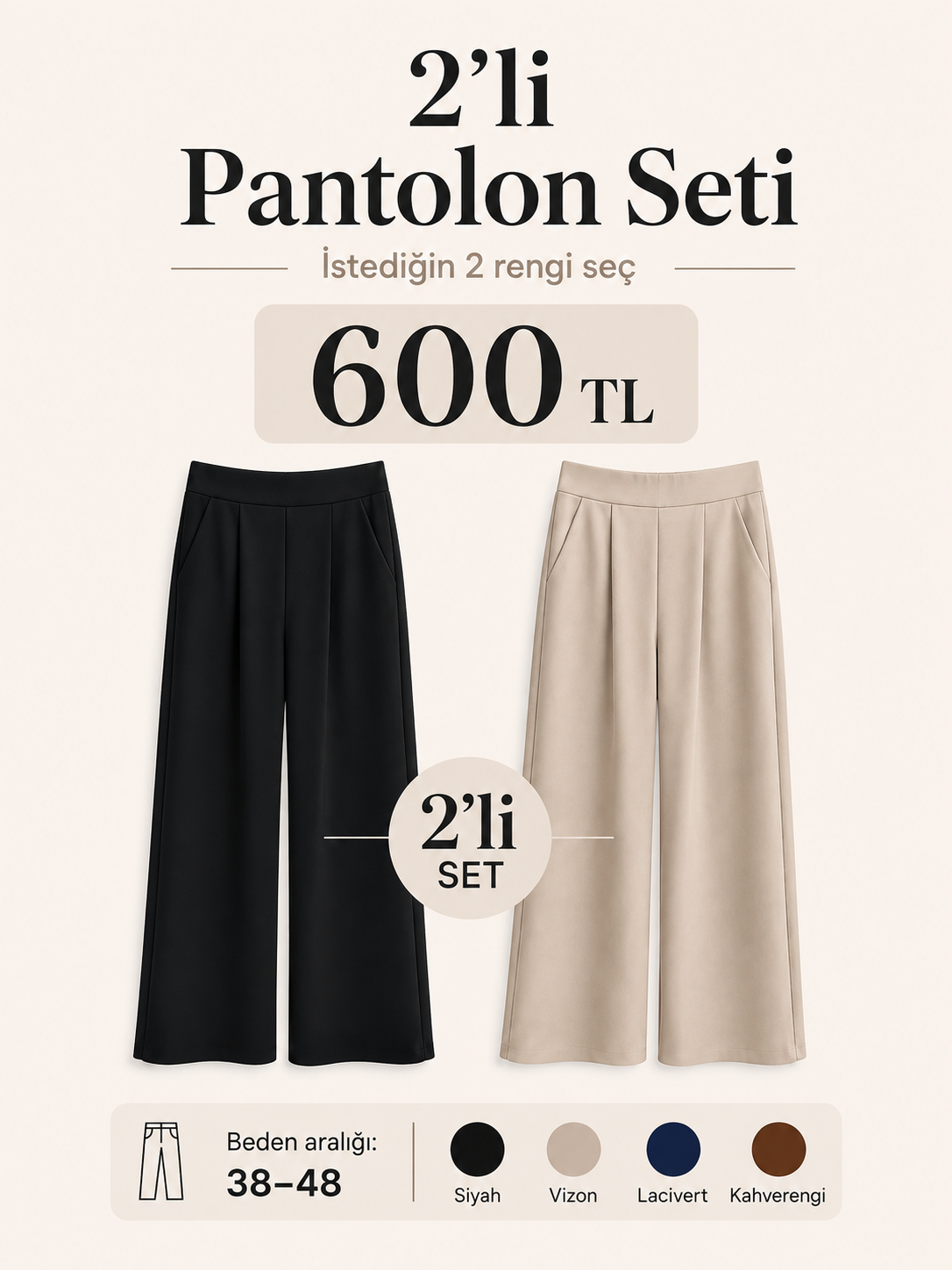 Yüksek Bel Bol Paça Kumaş Pantolon